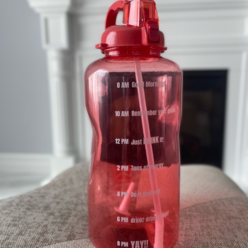 Wellness Sports Red Water Bottle 1 gallon BPA Free with Motivational Markers